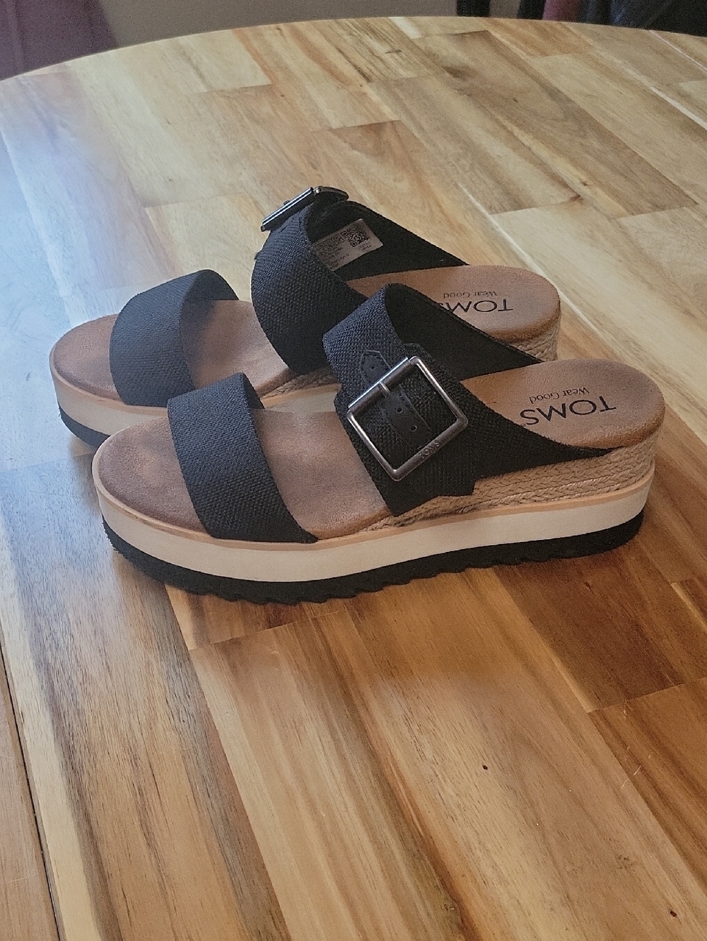 Toms Black Platform Mule Sandals with Buckle